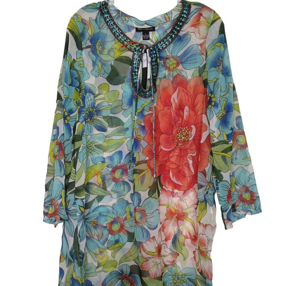 Club Z Collection Womens Floral Tunic Top Sheer Swim Cover up Size L NWT - Picture 1 of 16